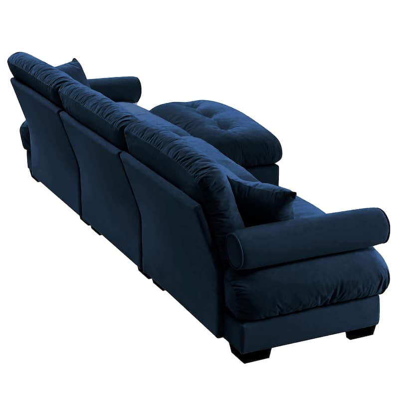 Oversized Velvet Modular Sofa, 130" 3 Seater Modern Sectional Sofa Set with Movable Ottoman, L-Shaped Upholstered Couches
