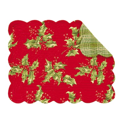 Holly Red Cotton Quilted Rectangular Reversible Placemat Set of 6