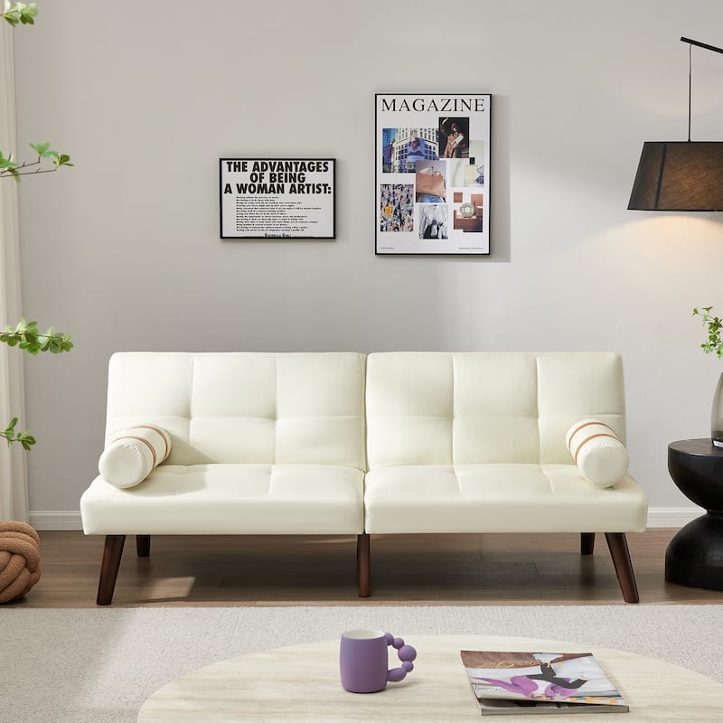 Convertible Sofa Bed Futon with Solid Wood Legs Linen Fabric
