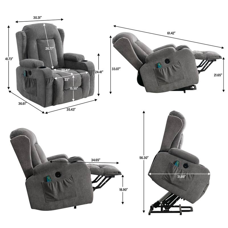 Power Lift Recliner Chair Recliners for Elderly with Heat for Living Room with Infinite Position and Side Pocket,USB Charge Port