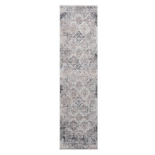 LOOM & LUXE 2x8 Traditional Non-Shedding Area Rug Cream and Anthracite - 96" D x 26" W x 0.28" H