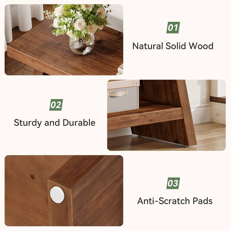 2 Tier Shoe Rack Bench for Entryway, Bedroom, Living Room, Solid Wood Bench Indoor with Storage Shelves