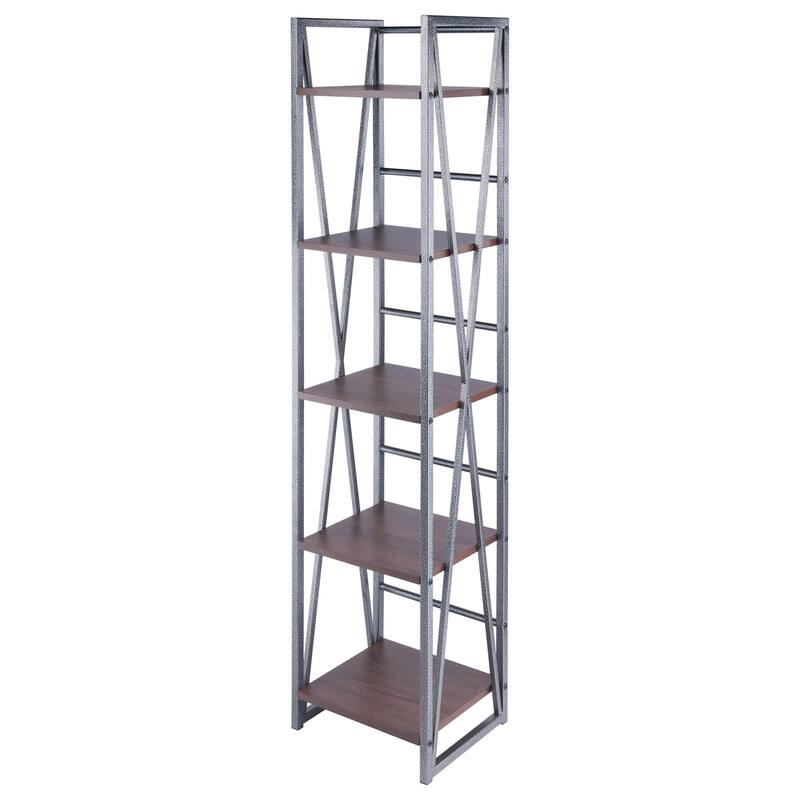 Isa 3/4/5-Tier Shelf, Graphite and Walnut - 5 tier