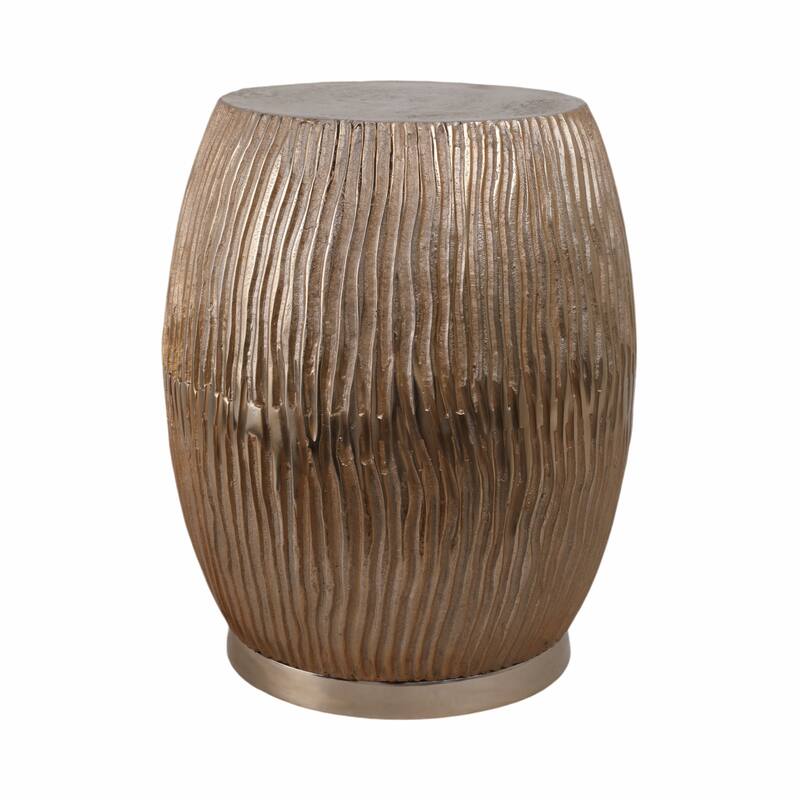 Modern Ribbed Drum Side Table with Round Metallic Finish Accent - 19", Gold