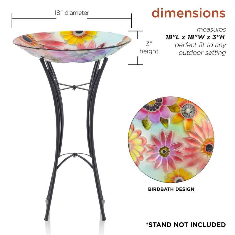 Alpine Corporation 18" Round Outdoor Birdbath Bowl Topper with Colorful Painted Flowers Design