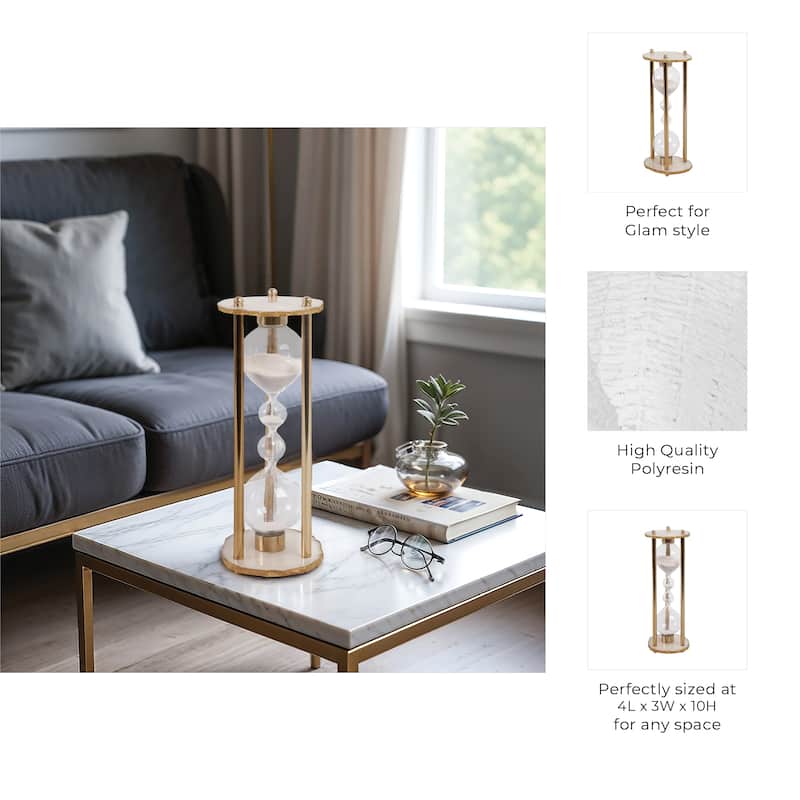 Resin Glass Hourglass Object Glam Modern Home Office - 10" Ivory - 4" x 3" x 10"