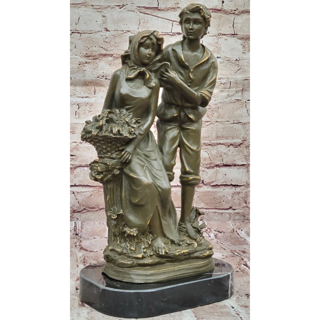 Romantic Farm Couple Bronze Sculpture – Vintage Harvest Scene