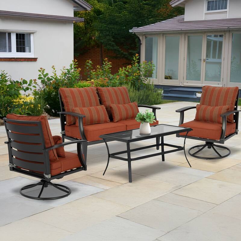 Aoodor 24'' x 24'' Outdoor Deep Seat Chair Cushion Set with Sponge Foam (Set of 2 Seats, 2 Backs, 2 Pillows) - 24"x24"