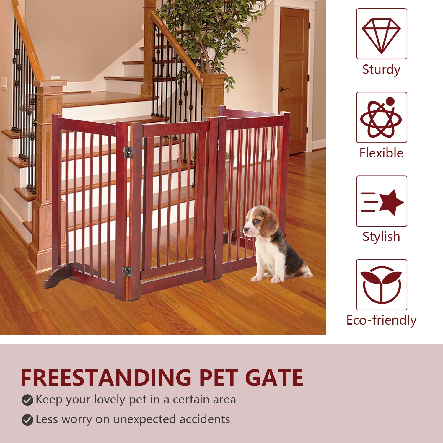 Kinpaw Wide Dog Gate 360 Degree Freestanding Wooden Kennel