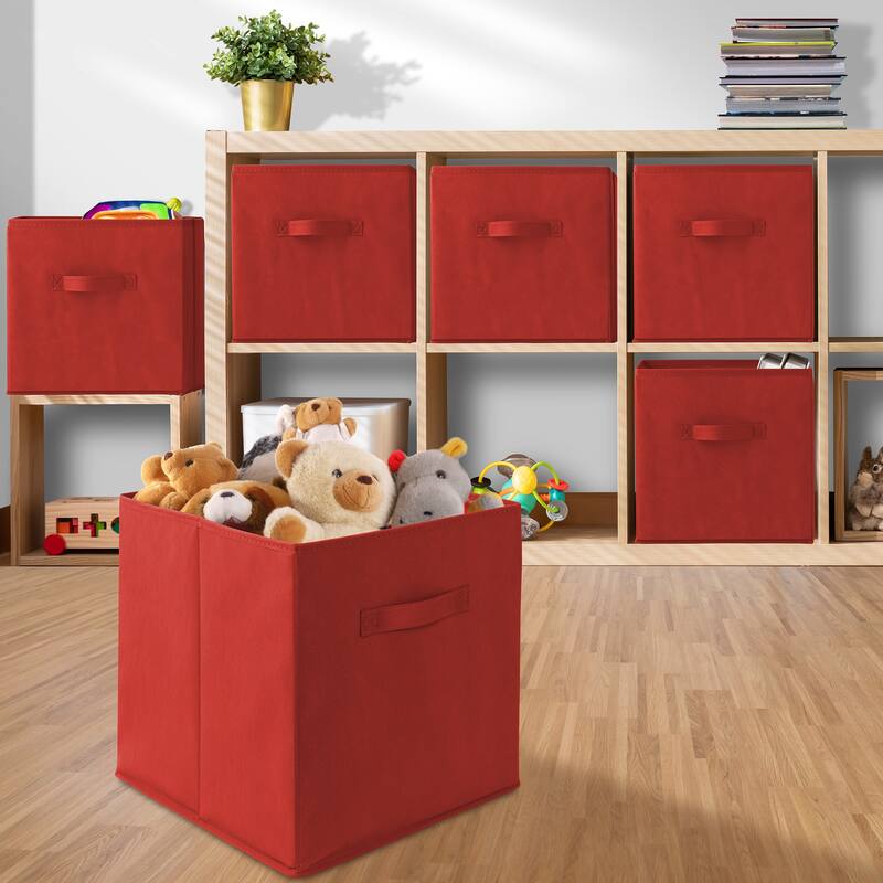 Set of 12 Collapsible Fabric Cubes 13in Storage Bins Red - 13" x 13" x 13"