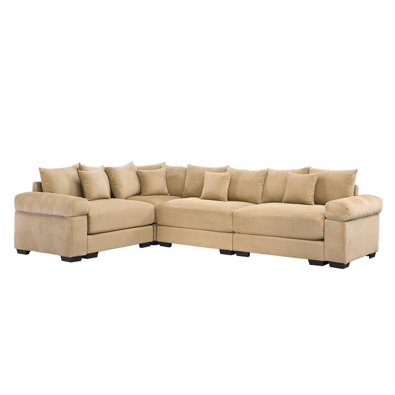 GDFStudio - Corduroy L-Shaped 4-Seater 116.9" Cloud Modular Sectional Couch