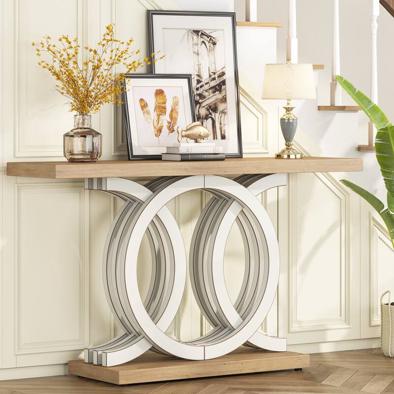 55 inches Console Table with Geometric Base - White