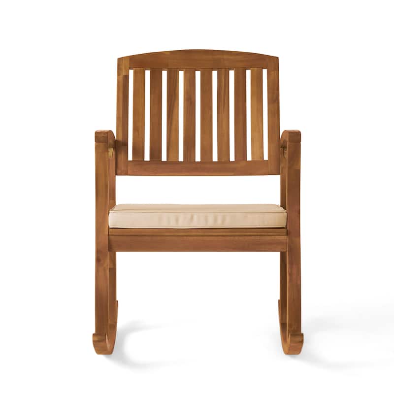 Selma Teak Finish Acacia Rocking Chair with Cushion by Christopher Knight Home