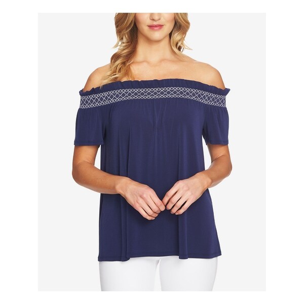 Shop CECE Womens Navy Short Sleeve Off Shoulder Top Size L Overstock