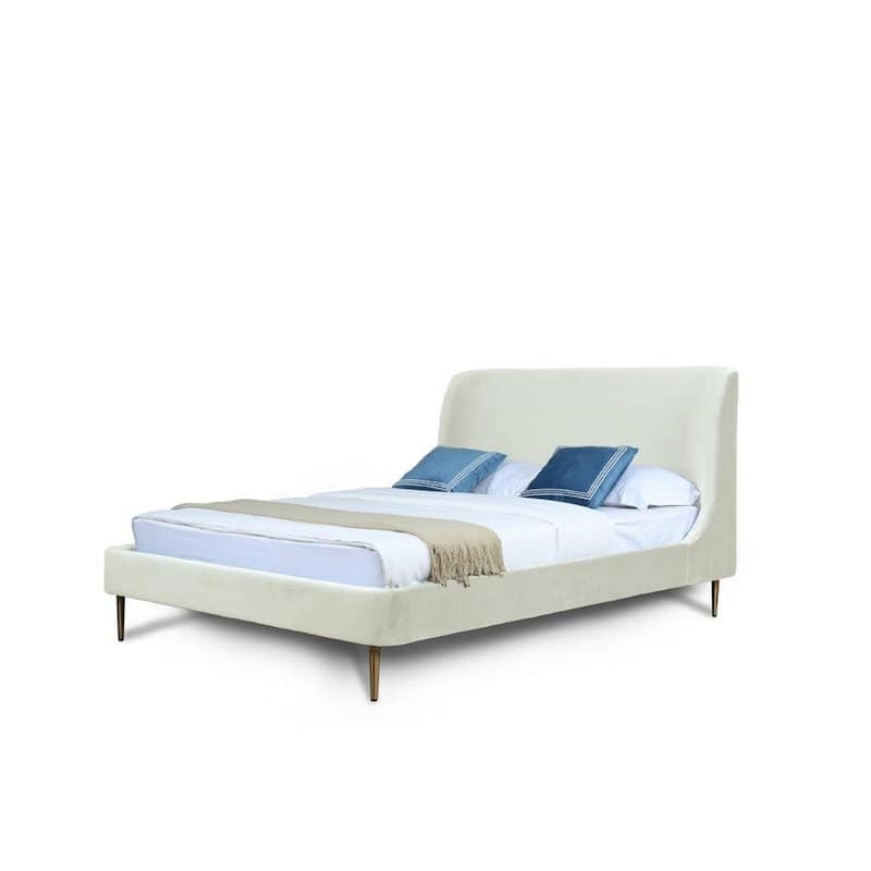 Manhattan Comfort Velvet Mid Century Heather Full-Size Bed - Cream - Full