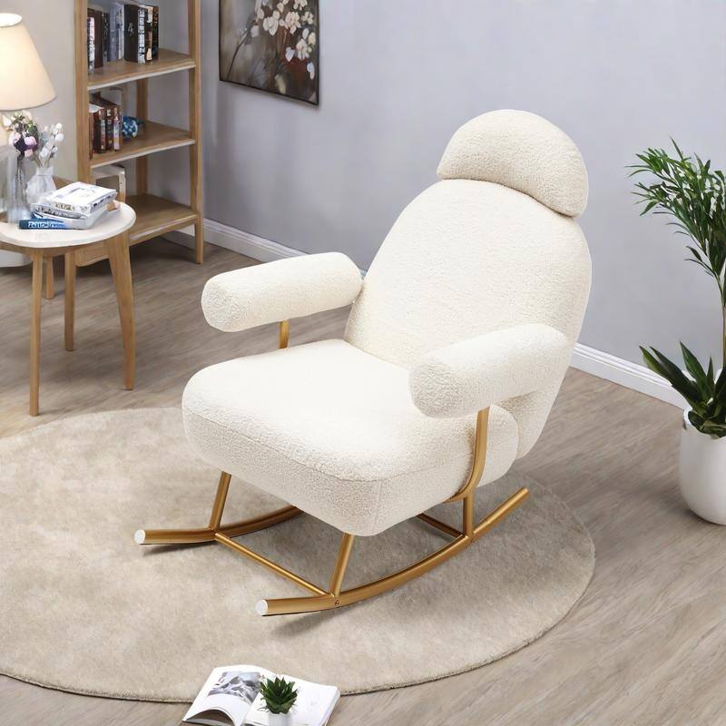 Sherpa Fabric Rocking Chair with Gold Metal Frame and 260lb Capacity
