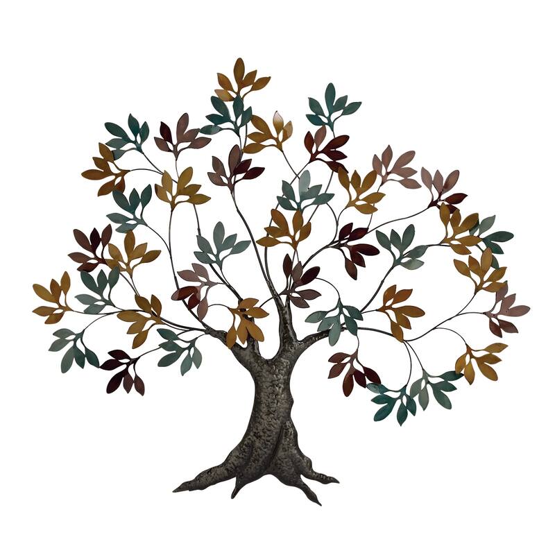 Multi Colored Metal Tree Home Wall Decor with Leaf Detail
