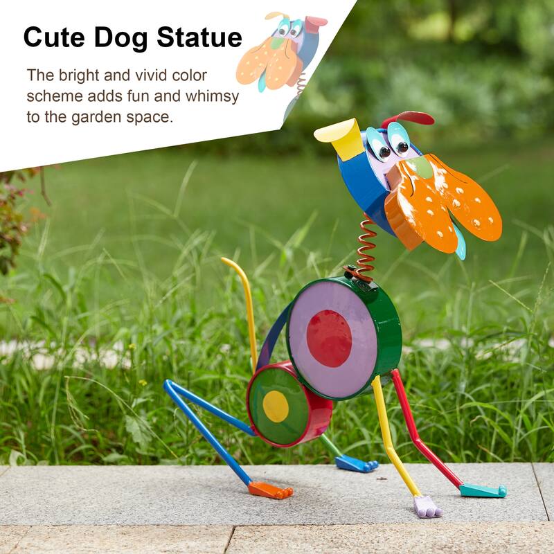 Glitzhome 17"H Metal Novelty Puppy Dog Cat Garden Statues Outdoor Patio Decor