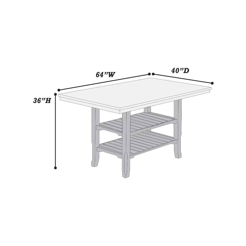 Suzy Counter-Height Table, 2 Slatted Shelves, Gray Rubberwood, 64 Inch