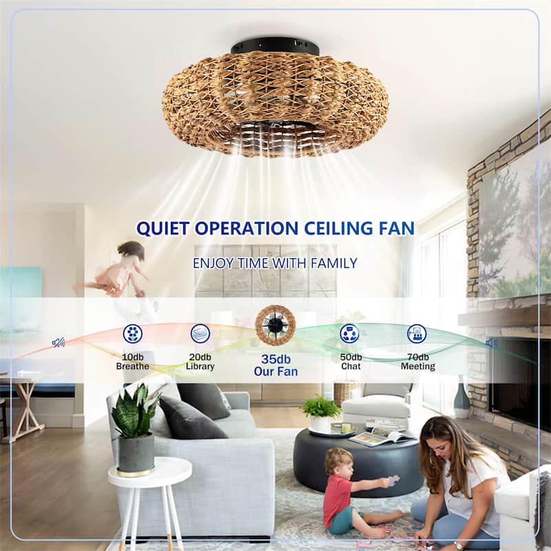 19.6" Bamboo Ceiling Fan with Remote Control and 6 Speed, NOT Included Bulbs