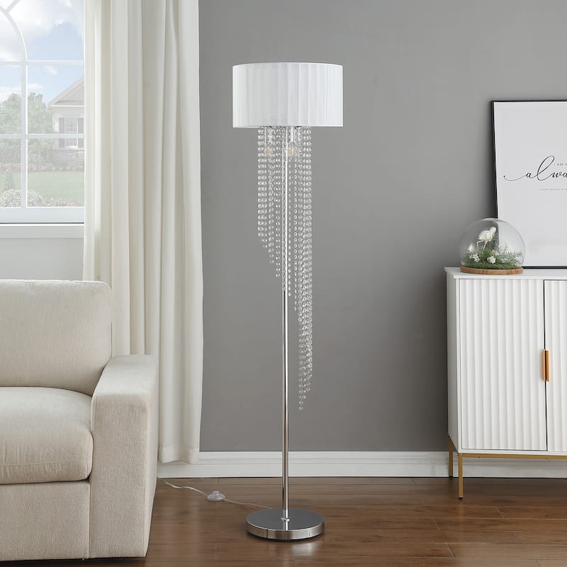65.75 In. Drum Shade Rain Crystal Metal Floor Lamp