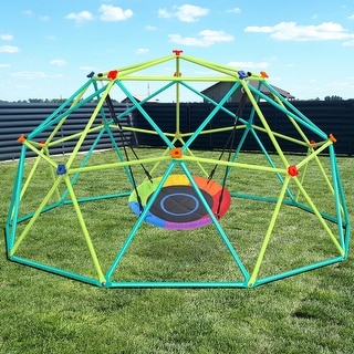 Hapfan 10ft Climbing Dome Swing Set with Saucer Swing, Durable Jungle Gym for Kids 3-12