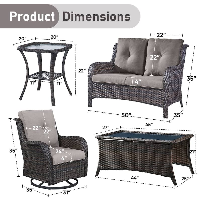 Pocassy Outdoor 4 Inch Sofa Swivel Chairs Table