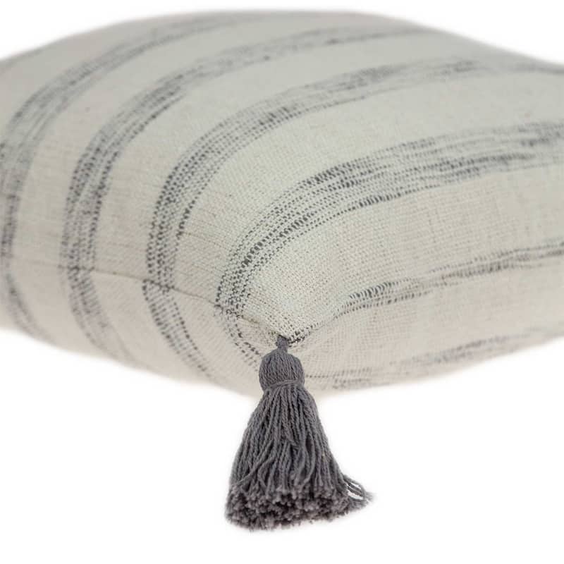 HomeRoots 18" Beige and Gray Striped Cotton Throw Pillow With Tassels