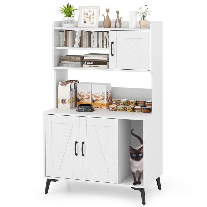 Cat Litter Box Enclosure with Shelves, Storage Cabinet and Adjustable Metal Legs