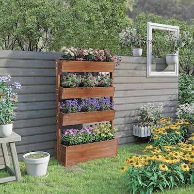 4 Tier Raised Garden Bed , Outdoor Wood Elevated Planter Box, w/Liner - 33.7''x17.7''x55.1''