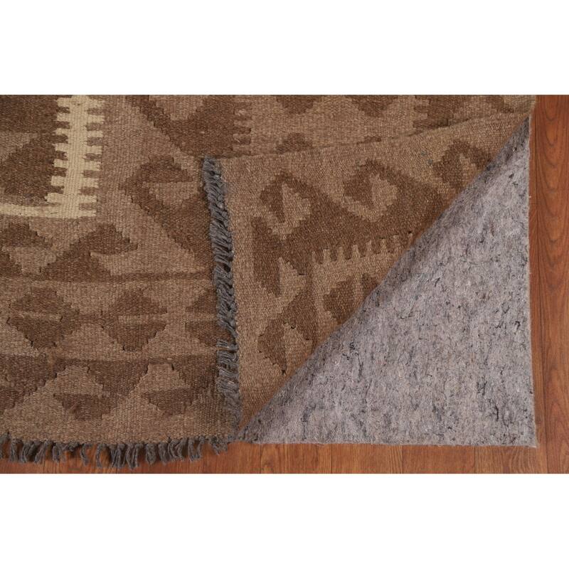 Hand Woven Oriental 100% Wool Carpet Southwestern Geometric Brown Kilim Area Rug - 9' 9'' X 6' 5''
