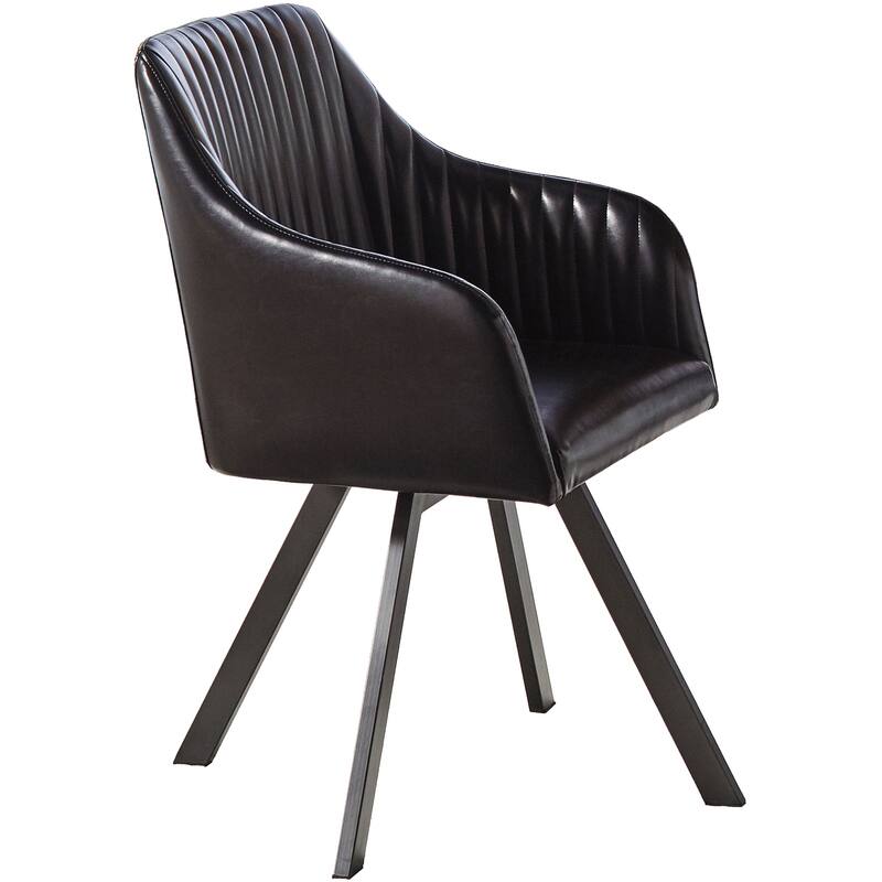Retro Design Black Leatherette Swivel Dining Chair with Metal Base - Single