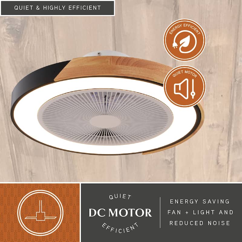 Everette 20 in. Matte Black Low Profile Flush Mount Ceiling Fan, RGBIC LED Light Kit and Remote, 6 Speed, Efficient DC Motor