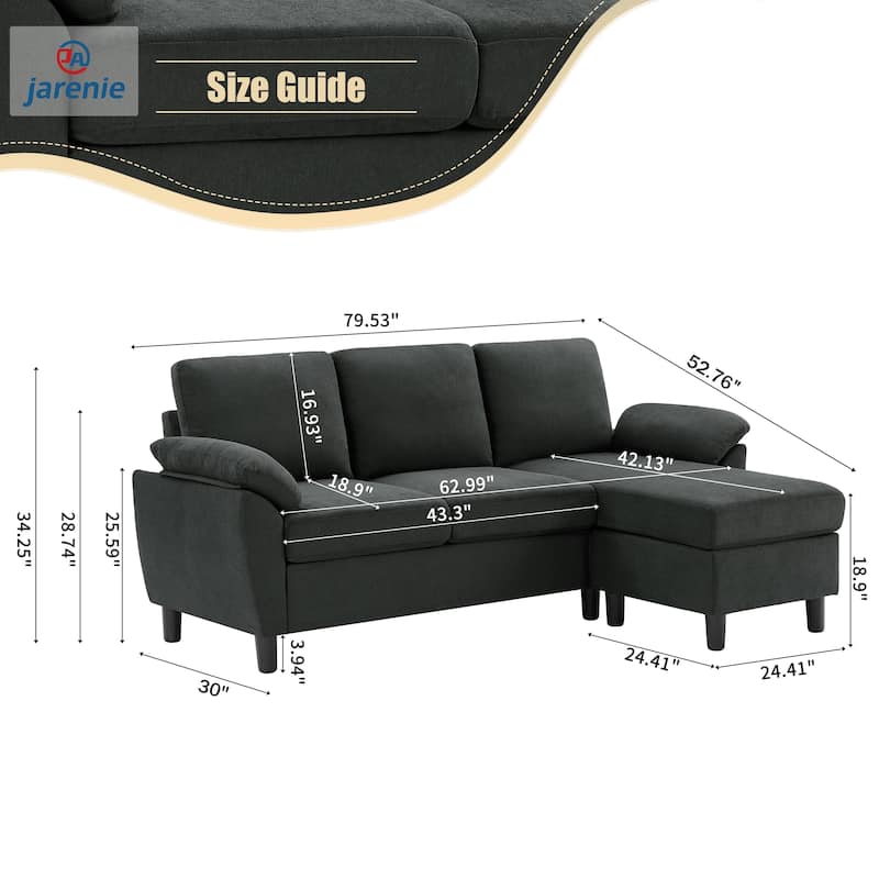 3-Piece Living Room Sectional Sofa Set with Chair and Ottoman