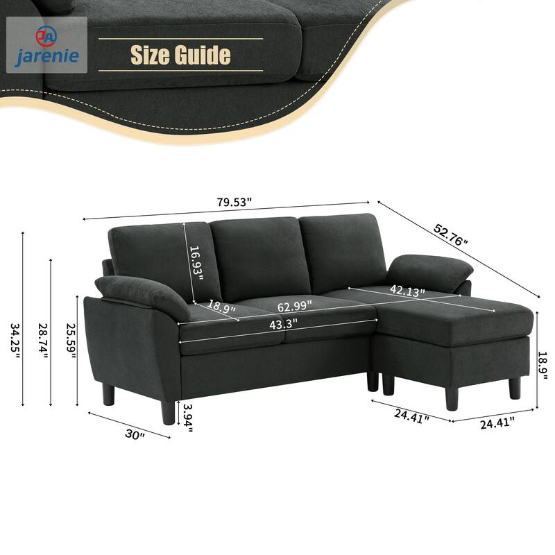 Jarenie Sofa Couch Upholstered L Shape Sectional Sofas Sets for Living Room