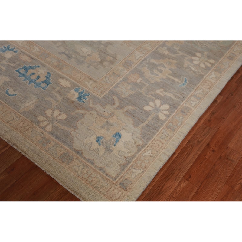 Hand Knotted Oriental 100% Wool Carpet Transitional All-Over Beige & Ivories Oushak Area Rug - 13' 11'' X 10' 1''