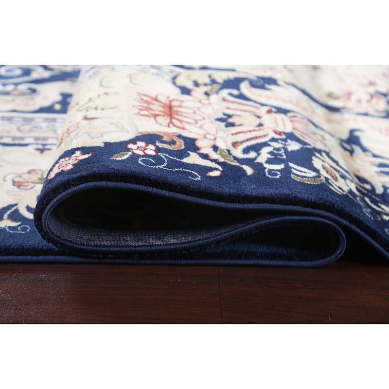 Navy Blue Floral Medallion Transitional Turkish Rug Oriental Carpet