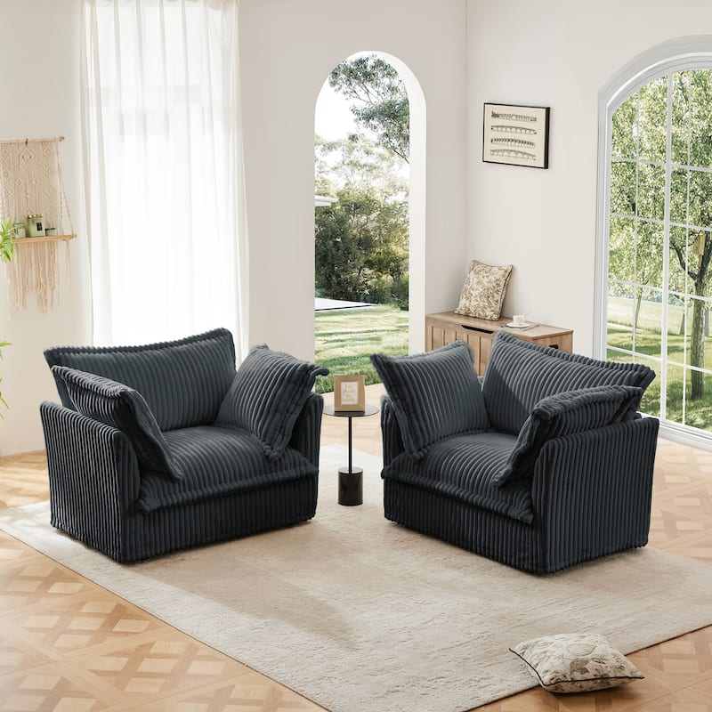 Leisure Armchair with Removable Covers, Accent Chair with Deep Seat, Lounge Chair with High Back Pillows, Set of 2