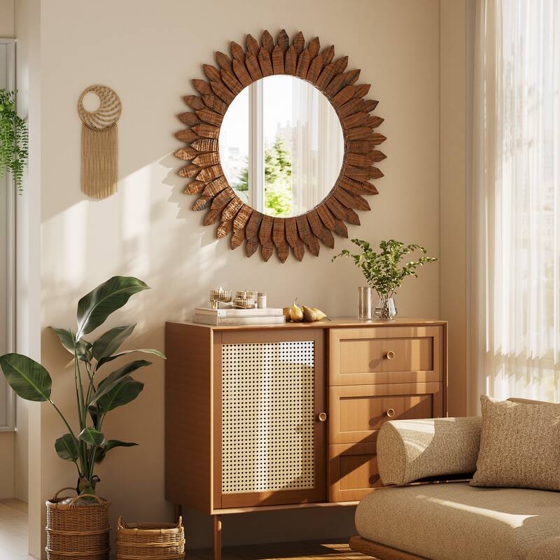 Sunflower Bathroom Mirror Round Wooden Wall Mirror
