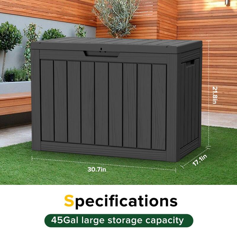 45 Gallon Resin Lockable Patio Outdoor Storage Deck Box Bed Bath