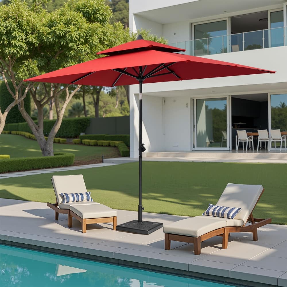Crestlive Products 9 x 5 FT Double Top Patio Outdoor Market Umbrella and Base Stand
