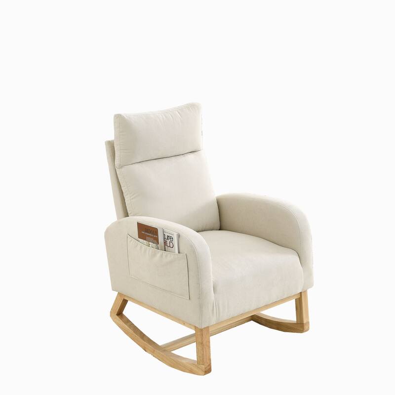 Teddy Fabric Rocking Chair with Side Pockets & High Back Support