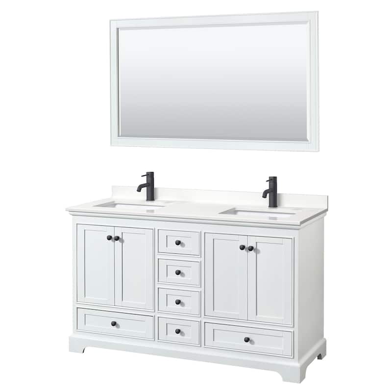 Wyndham Collection WCS202060D-QTZ-UNSM58 Deborah 60" Free Standing - White / White Quartz Top / Matte Black Hardware