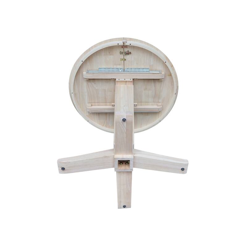 36 in Round Counter Height Extension Dining Table with 12 in Leaf and Stools - Unfinished