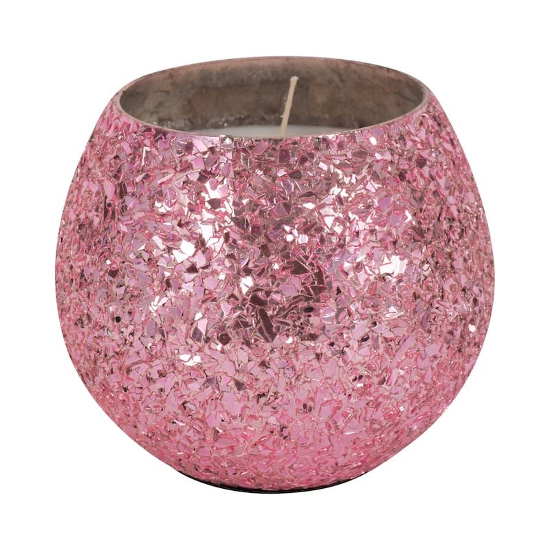 Sagebrook Home 4" Glass Candle Contemporary Glam 11oz Scented Decorative Candle Trendy Home Decor - 4" x 4" x 4" - Pink