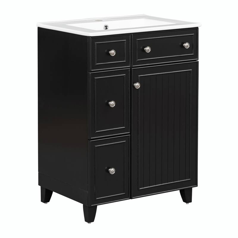24-Inch Bathroom Vanity Cabinet with Ceramic Sink - 2 Drawers and 1 Door