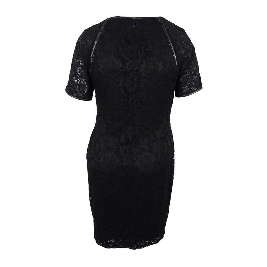 Lauren Ralph Lauren Women's Faux-Leather-Trim Lace Dress (6, Black) -  Overstock - 41316268
