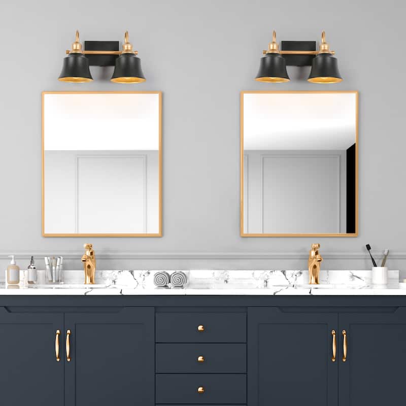 Modern Rustic Black 2-light LED Bathroom Vanity Lights Linear Wall Lamp for Powder Room - L14.6" x W7.9" x H9.1"