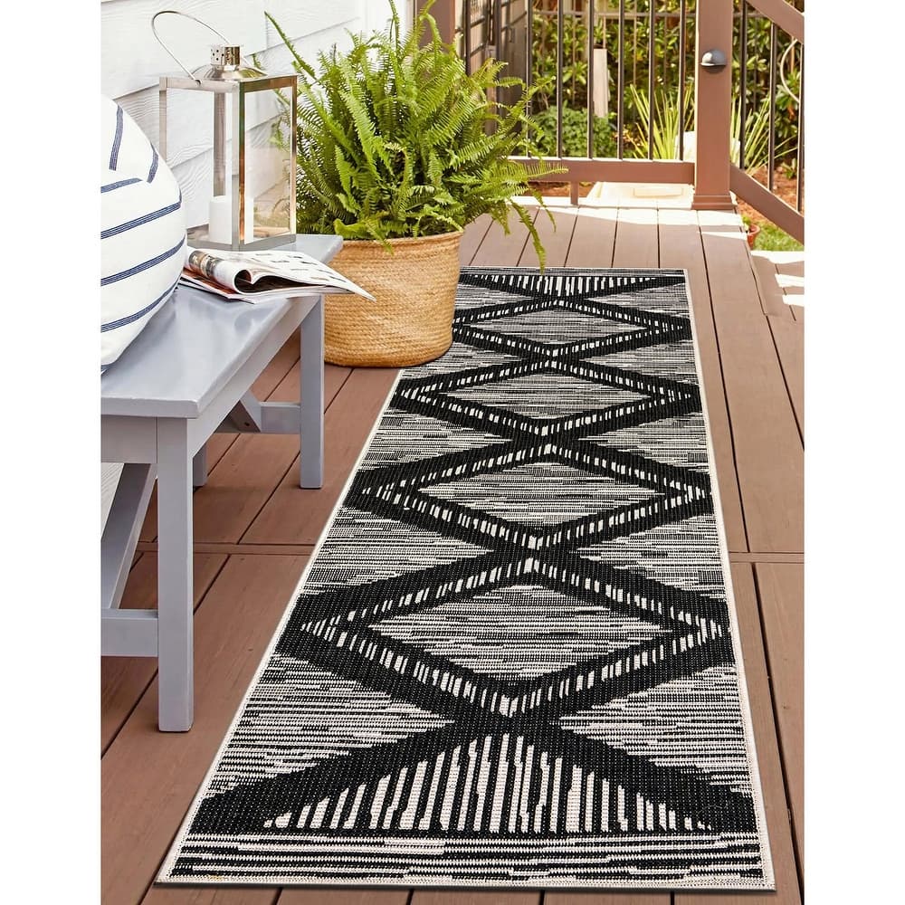 World Rug Gallery Contemporary Geometric Stripe Reversible Indoor / Outdoor Area Rug