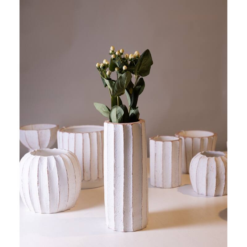 Rustic Fluted Pot Planter - 16" - White